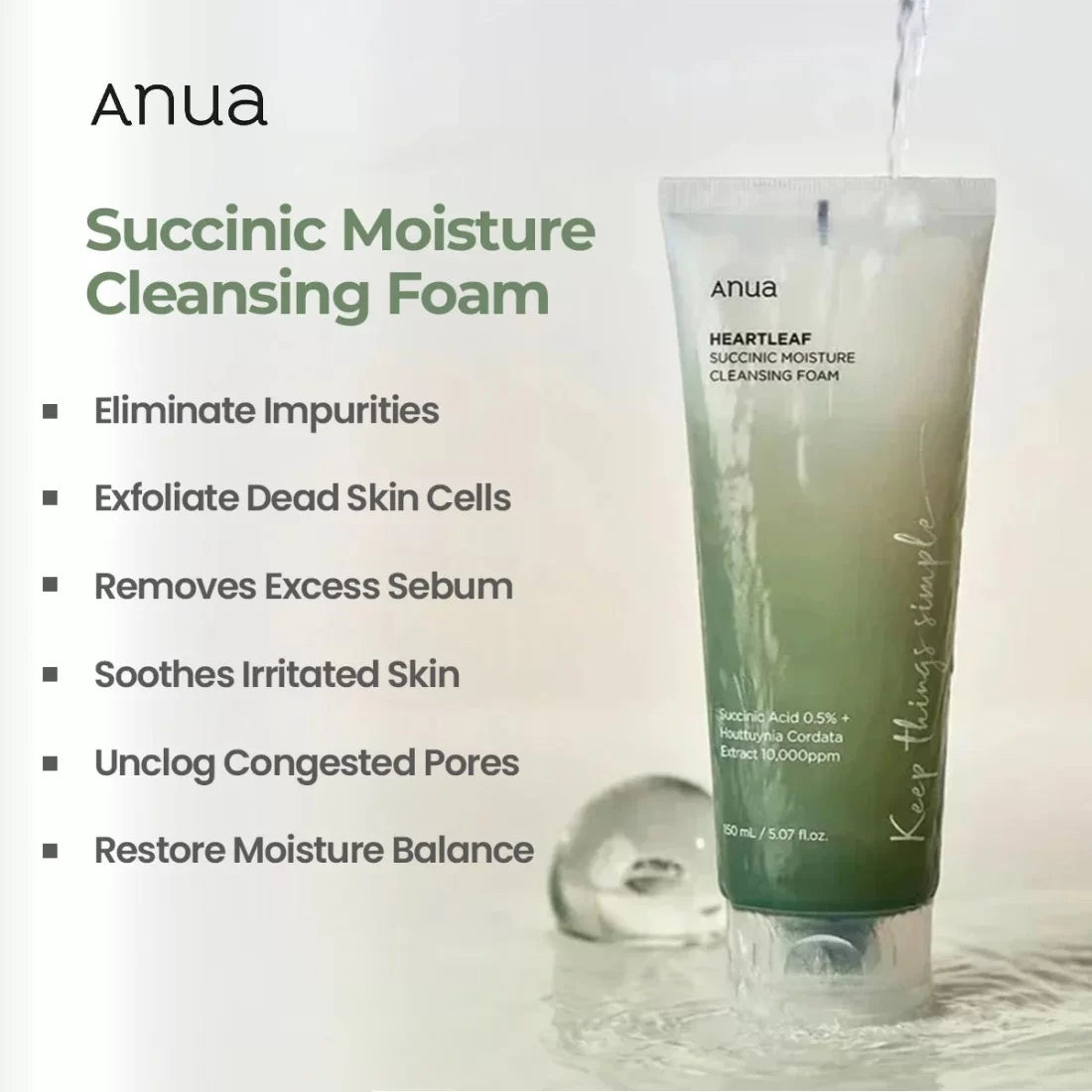 Anua Heartleaf Succinic Moisture Cleansing Foam 150ml