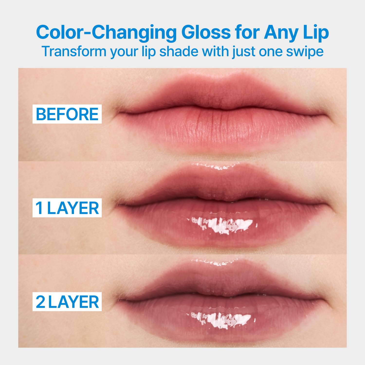 Fwee 3D Changing Gloss Scene Black layered on lips